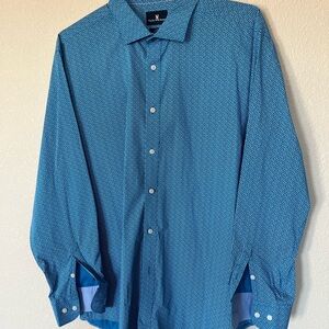 Psycho Bunny Blue Geometric Button Down Shirt